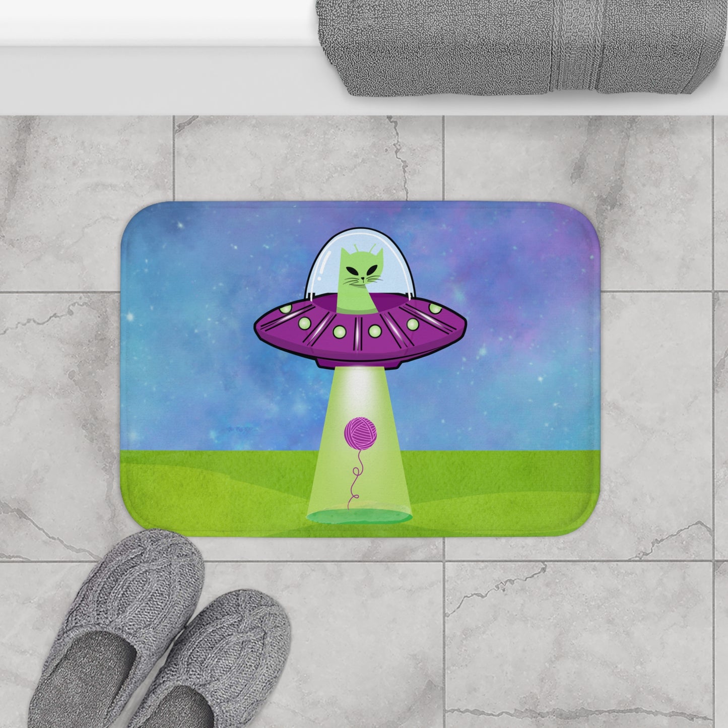 Alien Cat Beaming up String Bath Mat