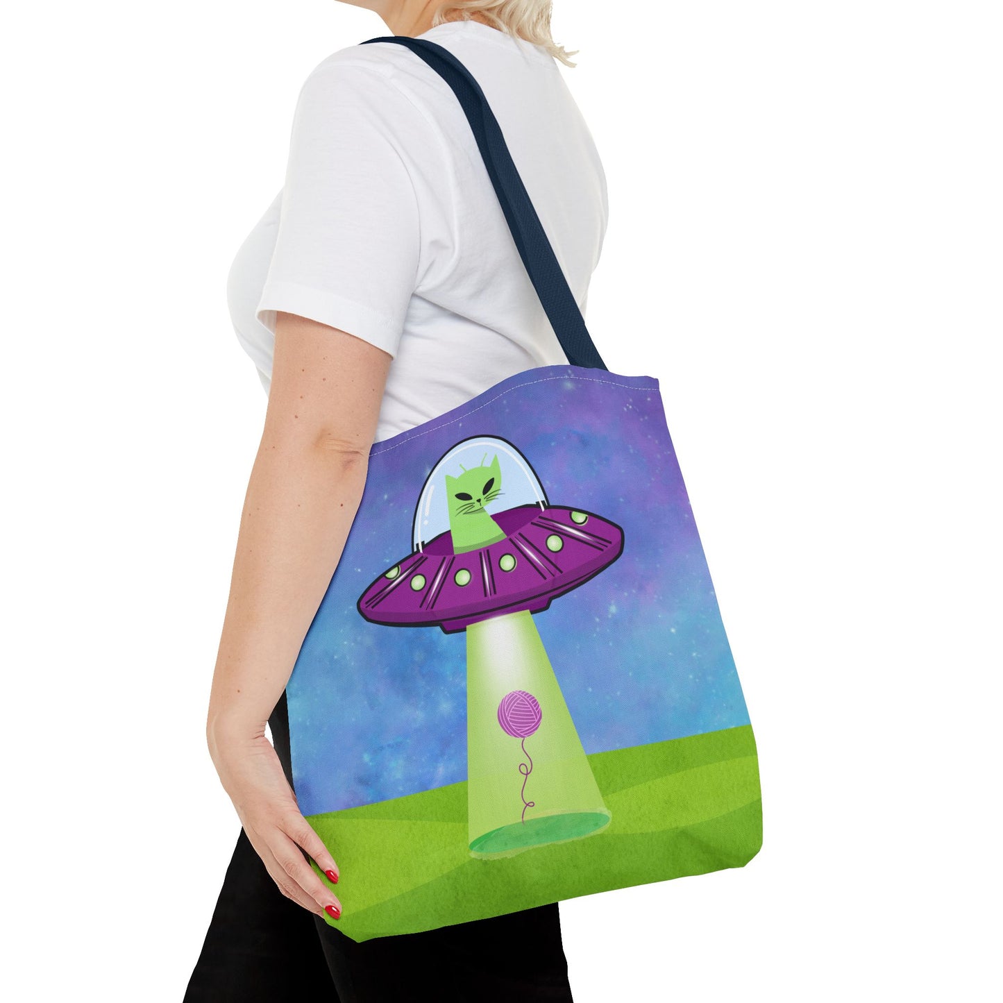 Alien Cat Beaming up String Tote