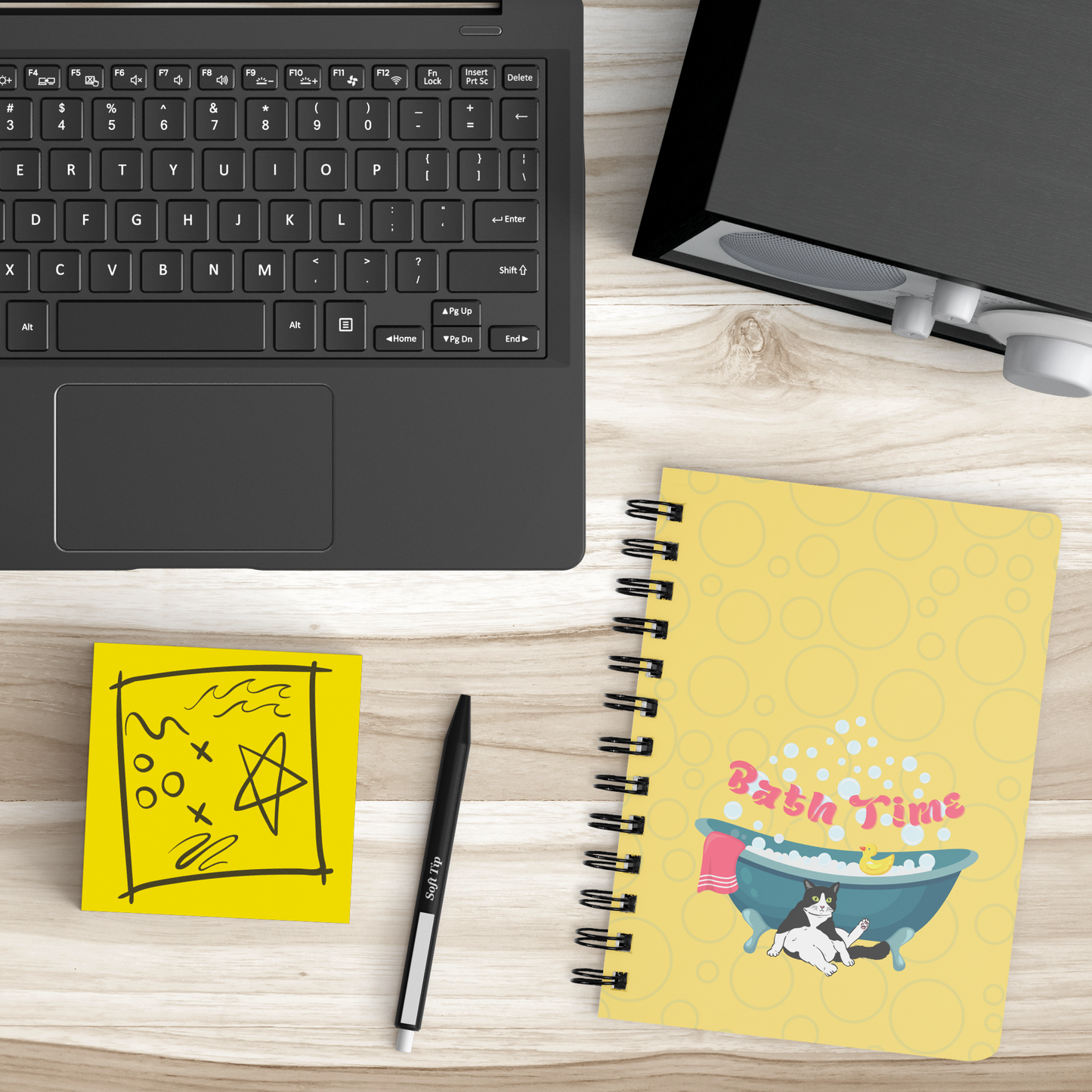 Bath_Time_-_Tuxedo_Cat__Spiralbound_Note_SB_Lifestyle_Mockup.png