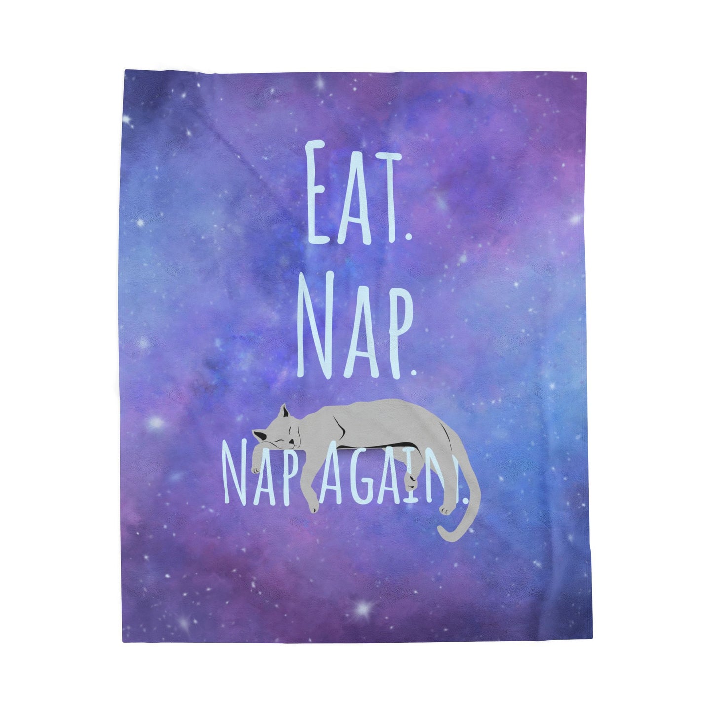 Plush Pet Blanket - 'Eat. Nap. Nap Again.' Space Cat Velveteen Throw Blanket