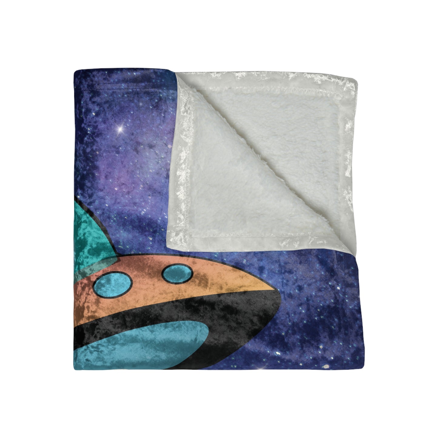 Alien Cat Beaming Up Fish Crushed Velvet Throw Blanket