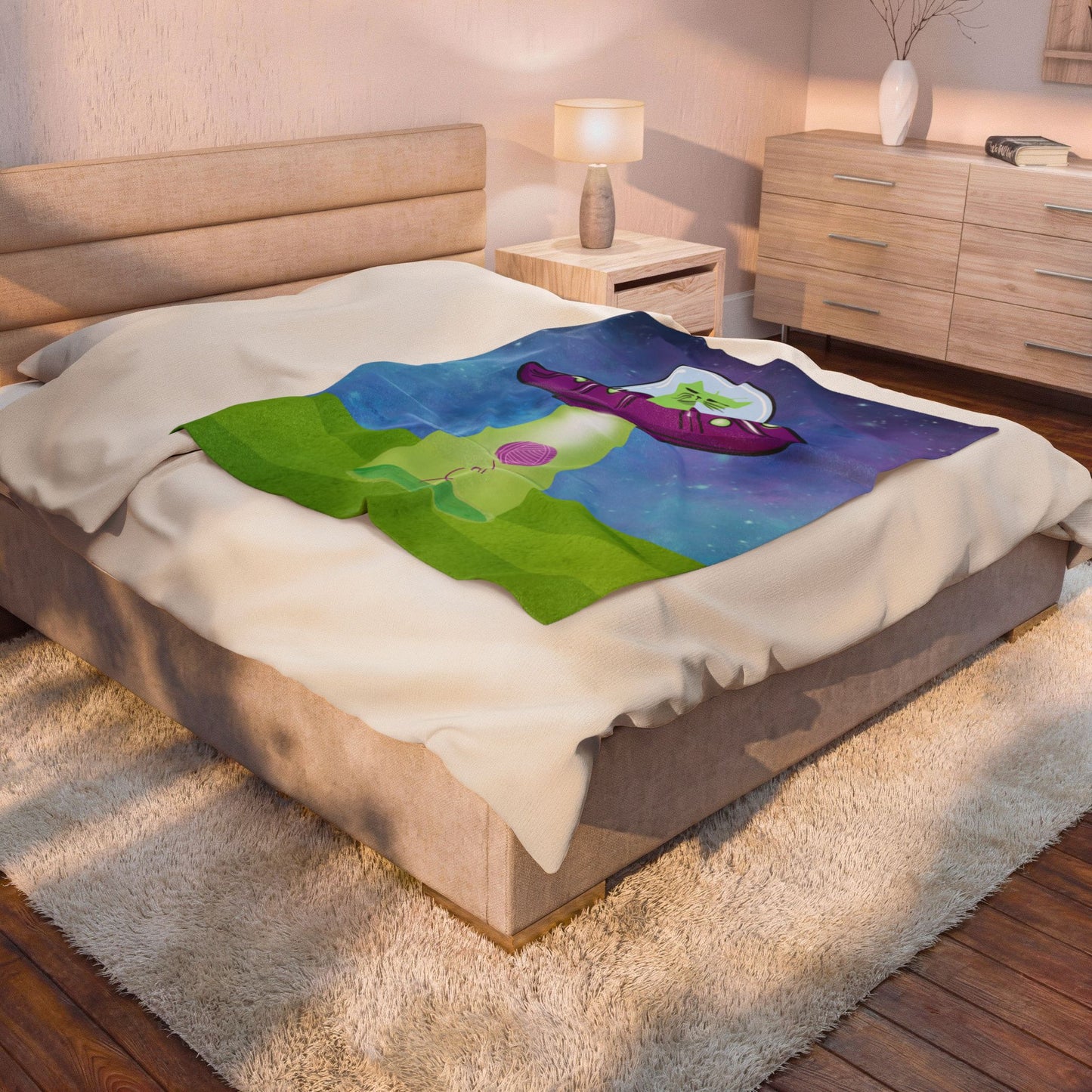 Cat Alien UFO Plush Blanket — Beaming up String