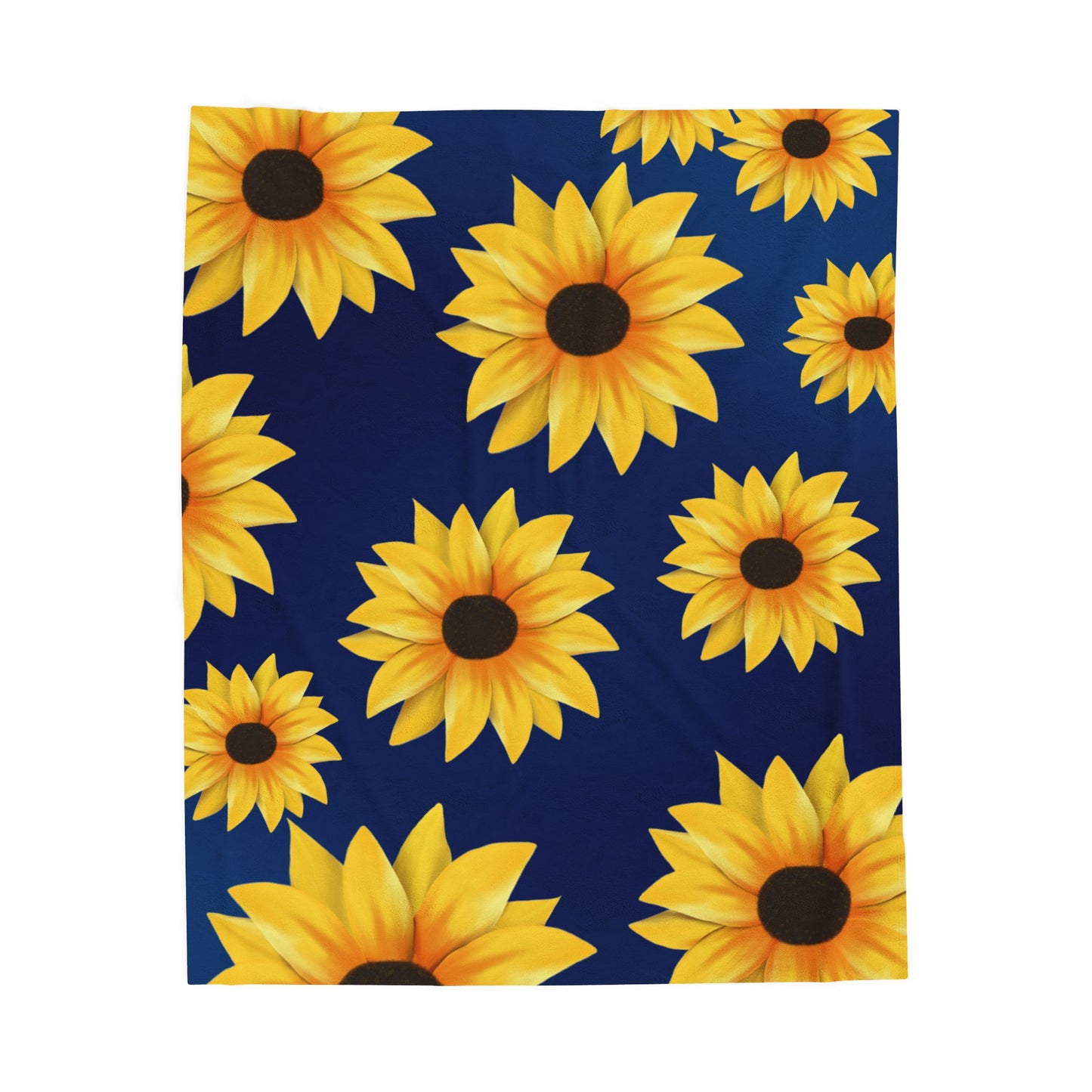 Sunflower Velveteen Plush Blanket – Dark Blue and Yellow Throw Blanket