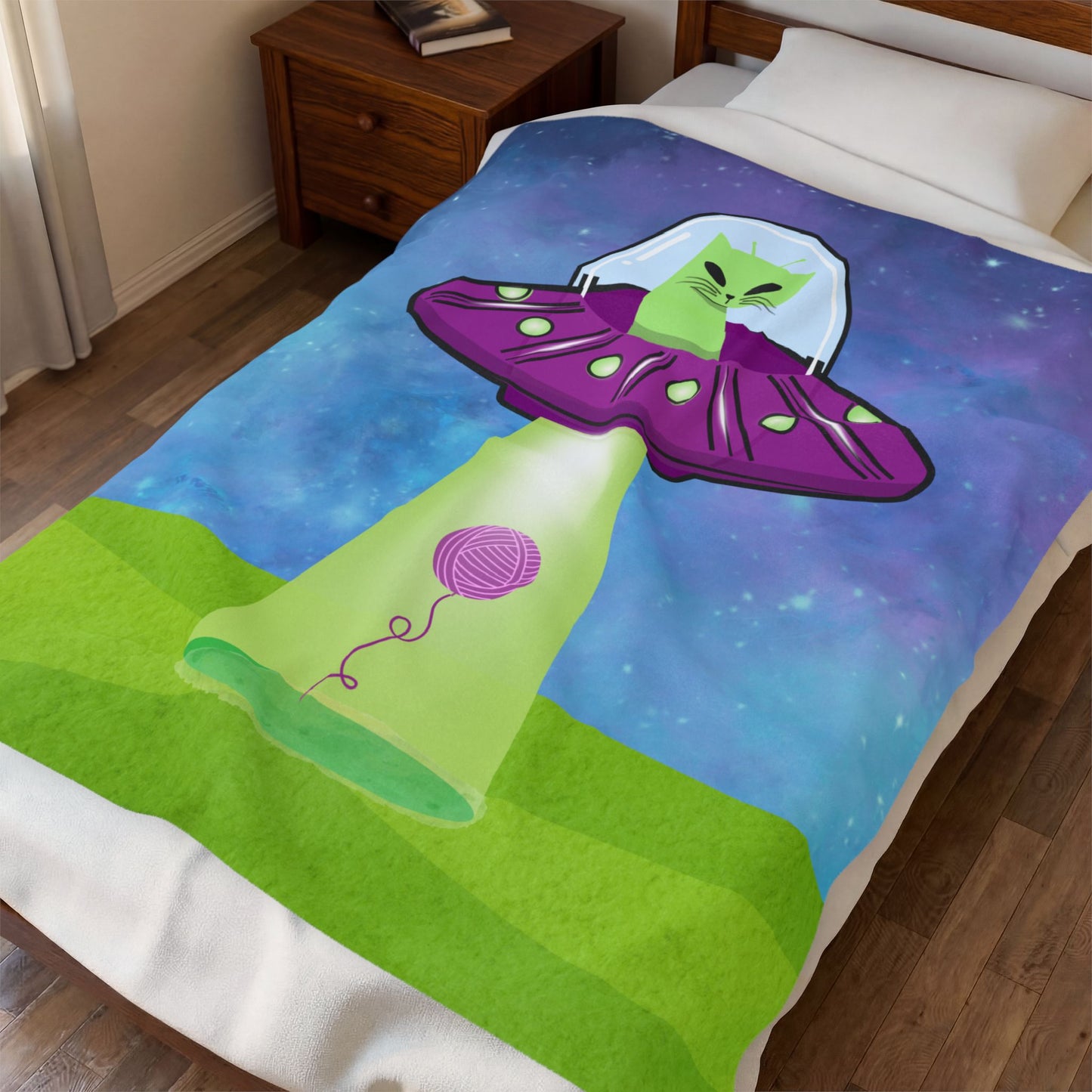 Cat Alien UFO Plush Blanket — Beaming up String