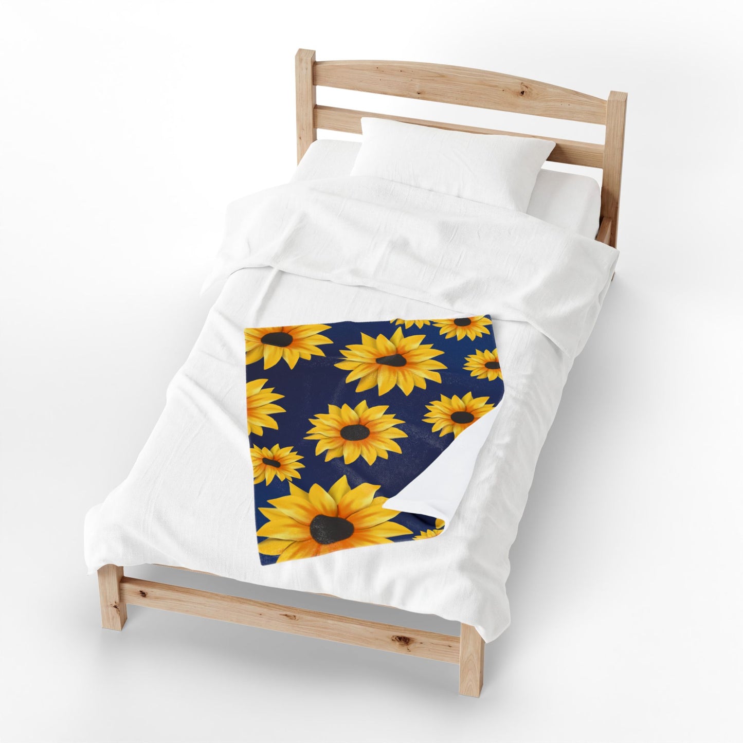 Sunflower Velveteen Plush Blanket – Dark Blue and Yellow Throw Blanket