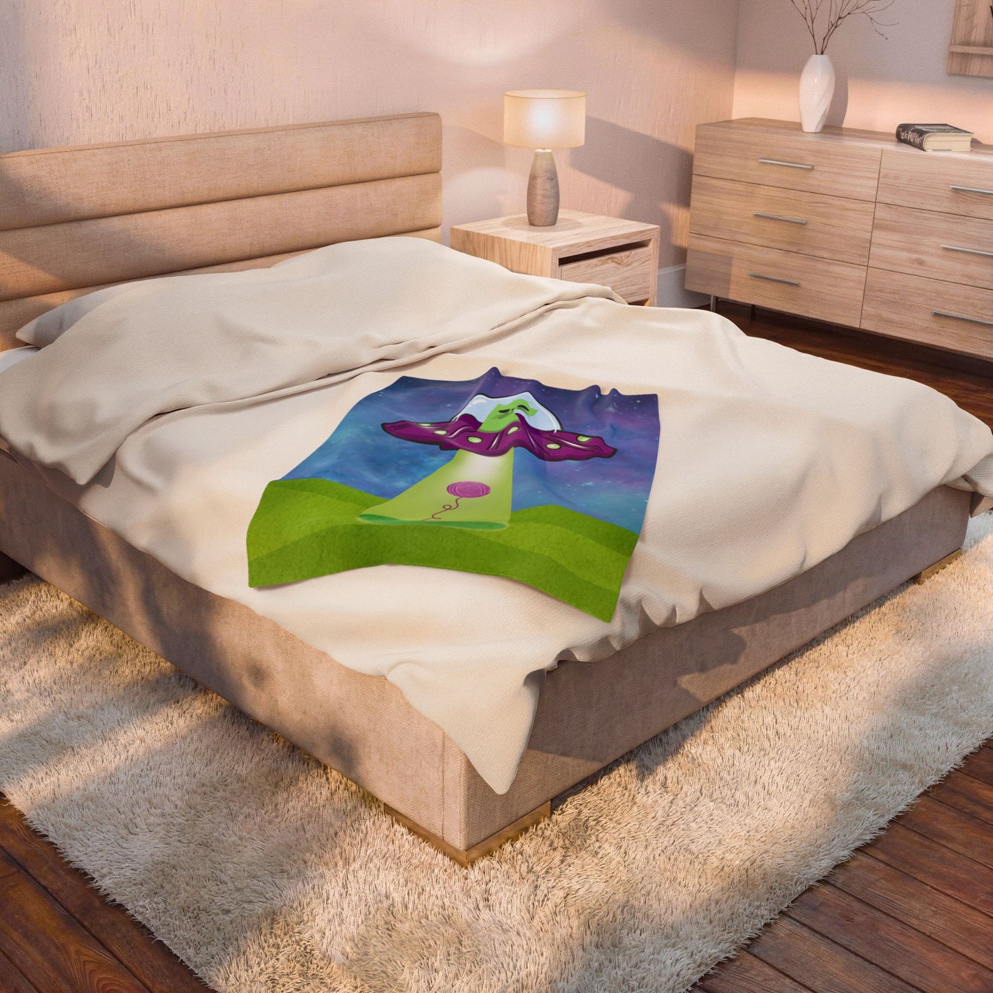 Cat Alien UFO Plush Blanket — Beaming up String