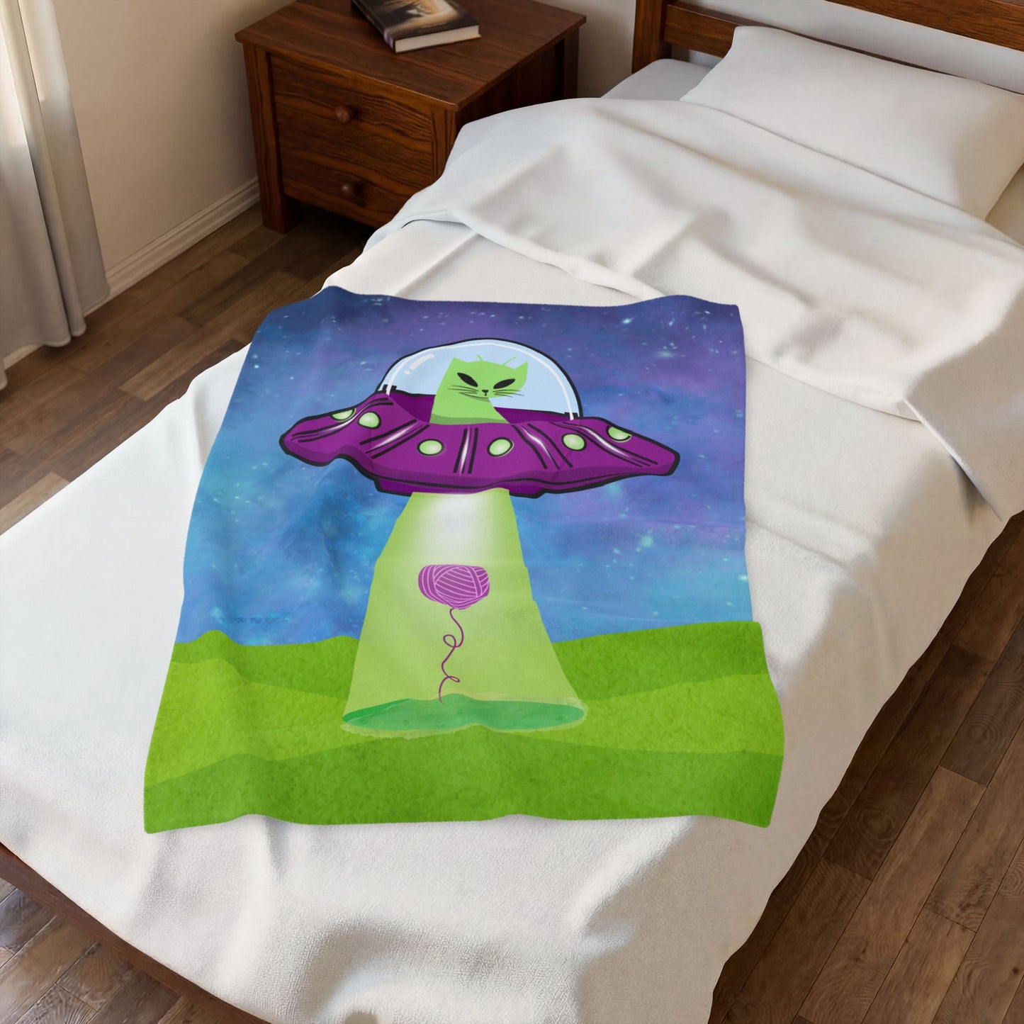 Cat Alien UFO Plush Blanket — Beaming up String