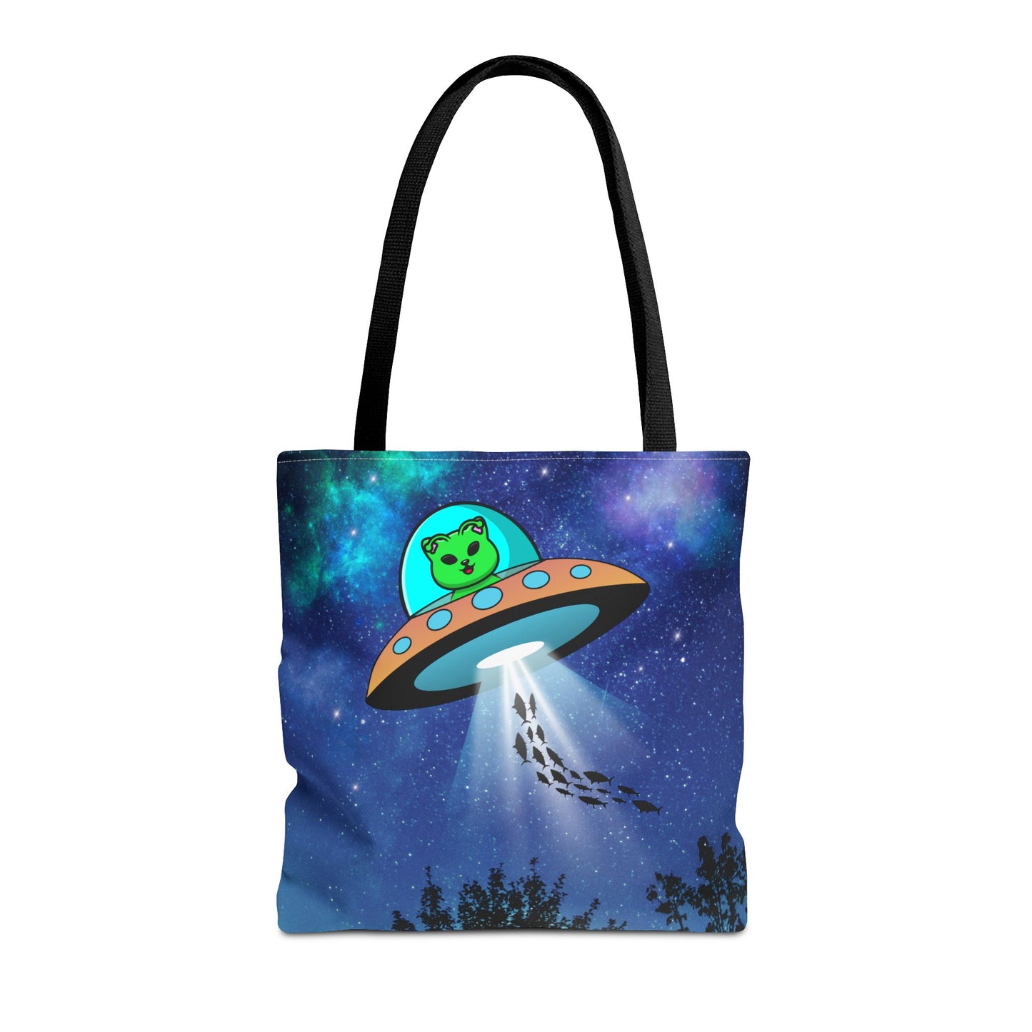 Alien Cat Beaming up Fish Tote Bag