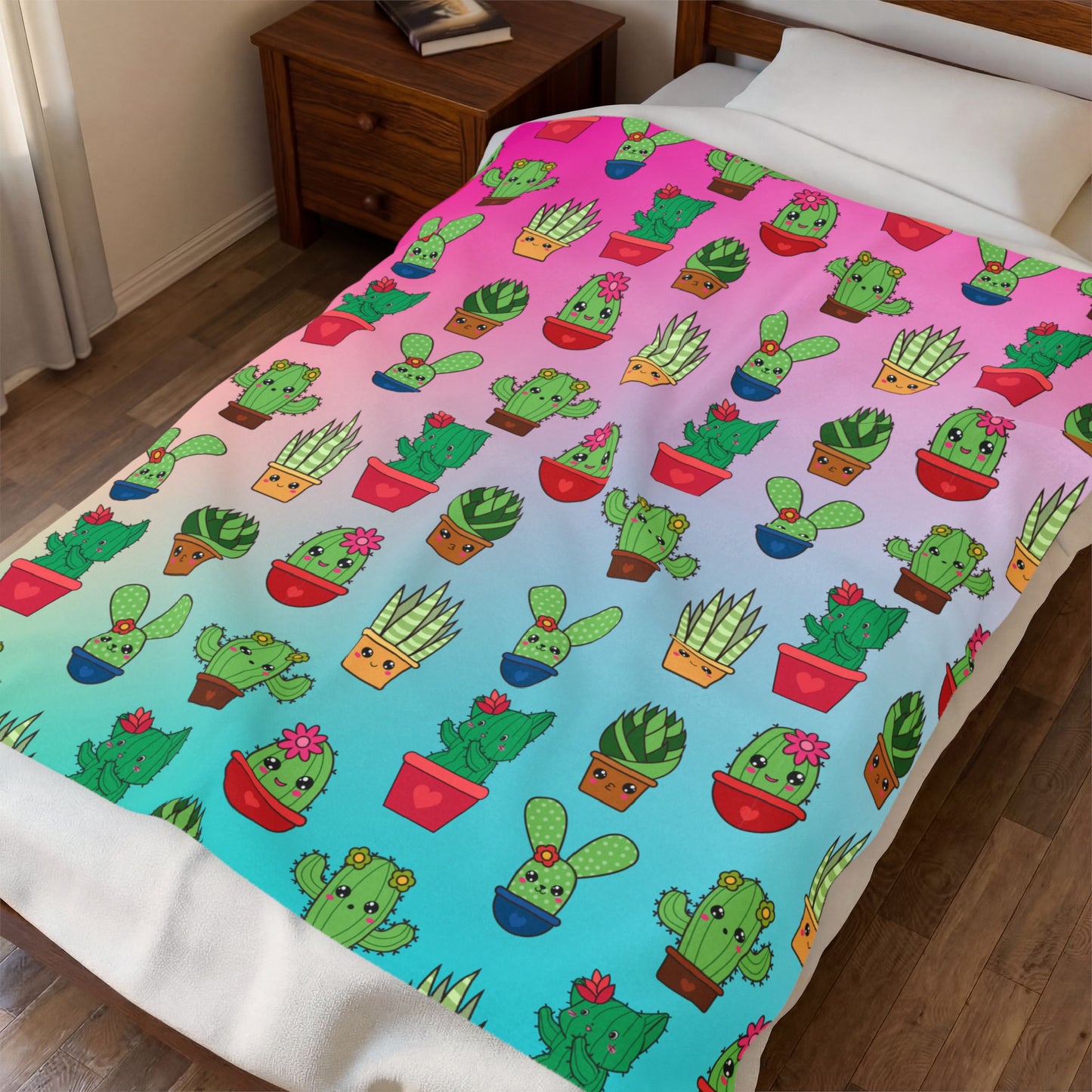 Small Pet Blanket with Cute Cactus Pattern for Plant Lovers