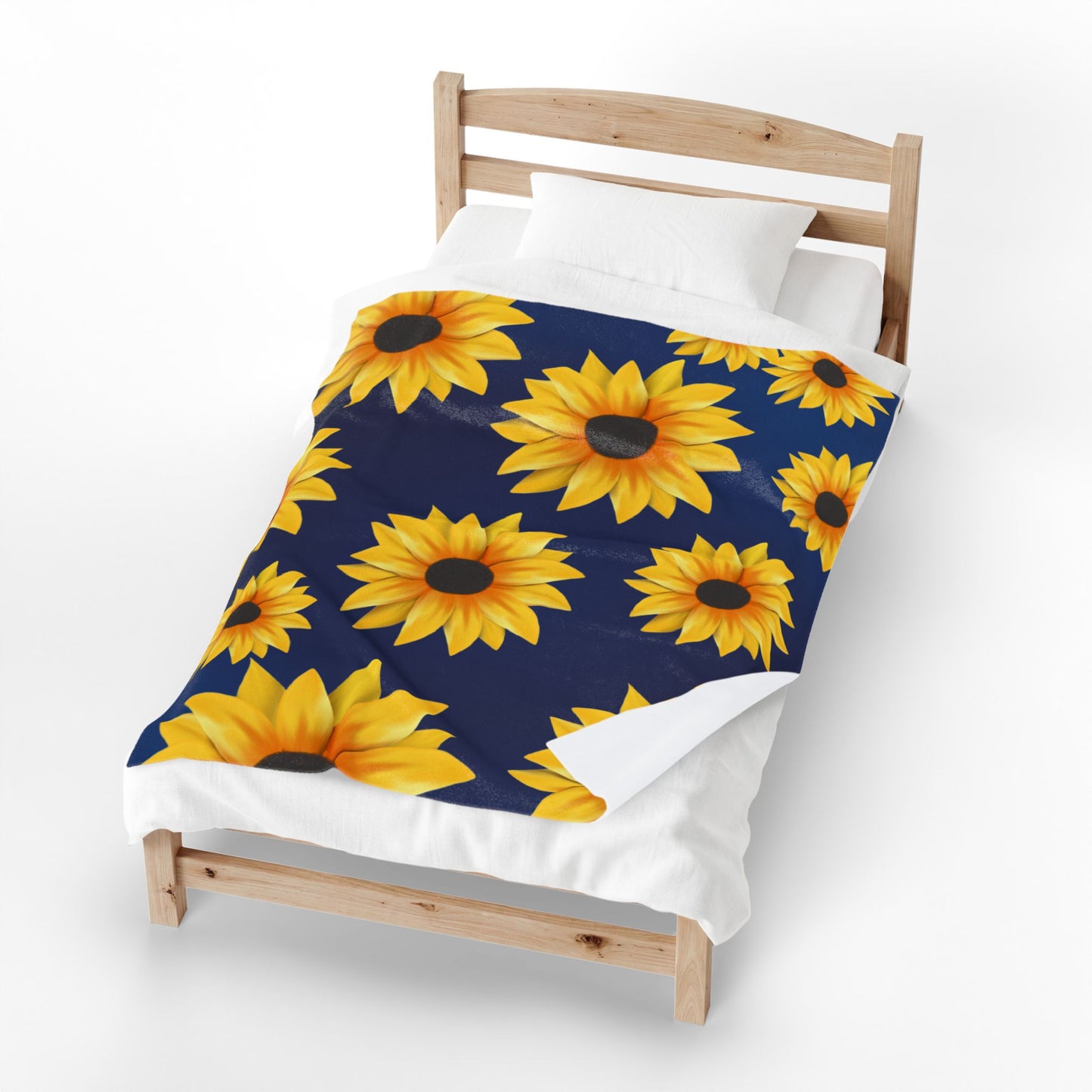 Sunflower Velveteen Plush Blanket – Dark Blue and Yellow Throw Blanket