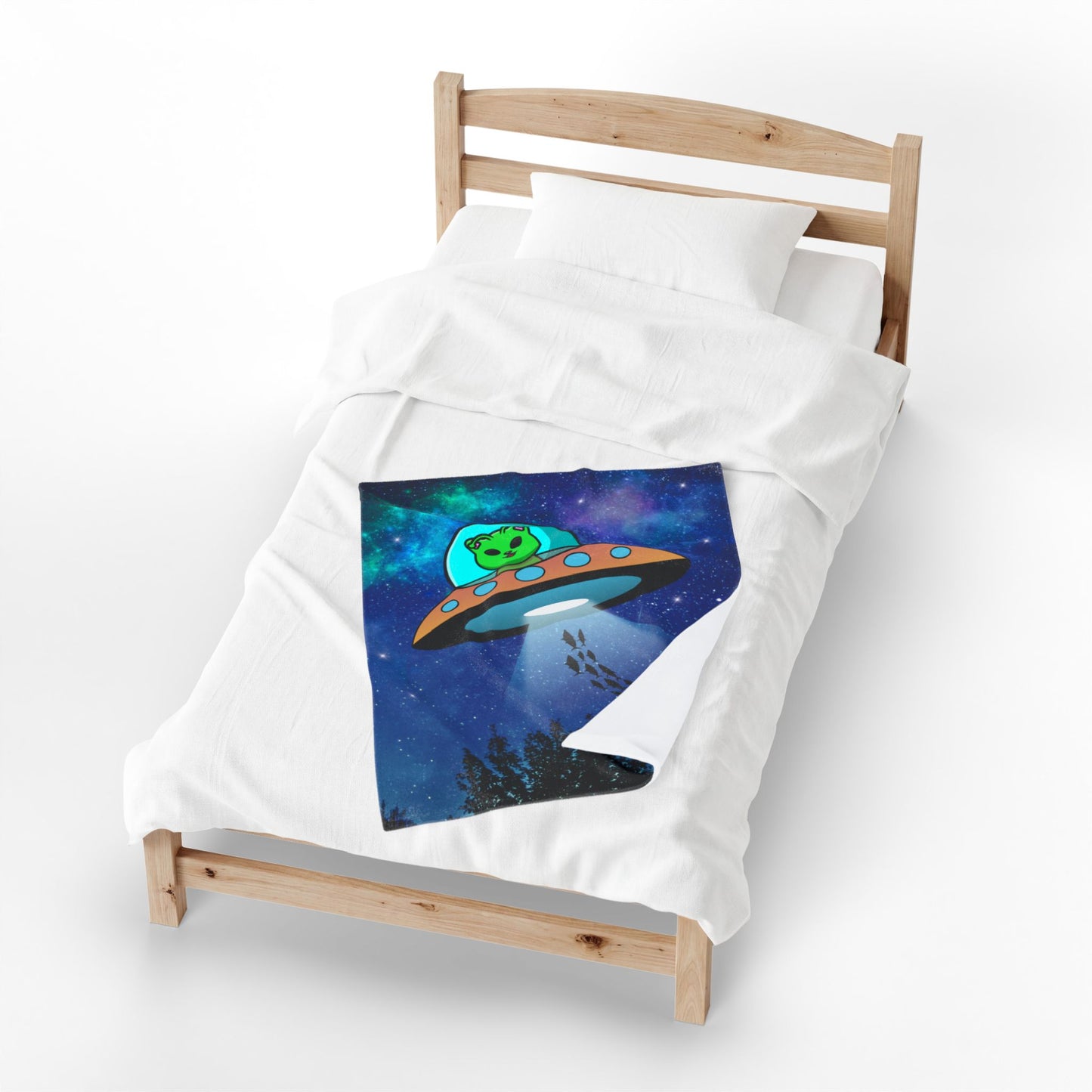 Alien Cat UFO Plush Blanket — Velveteen Space Throw for Space & Cat Lovers