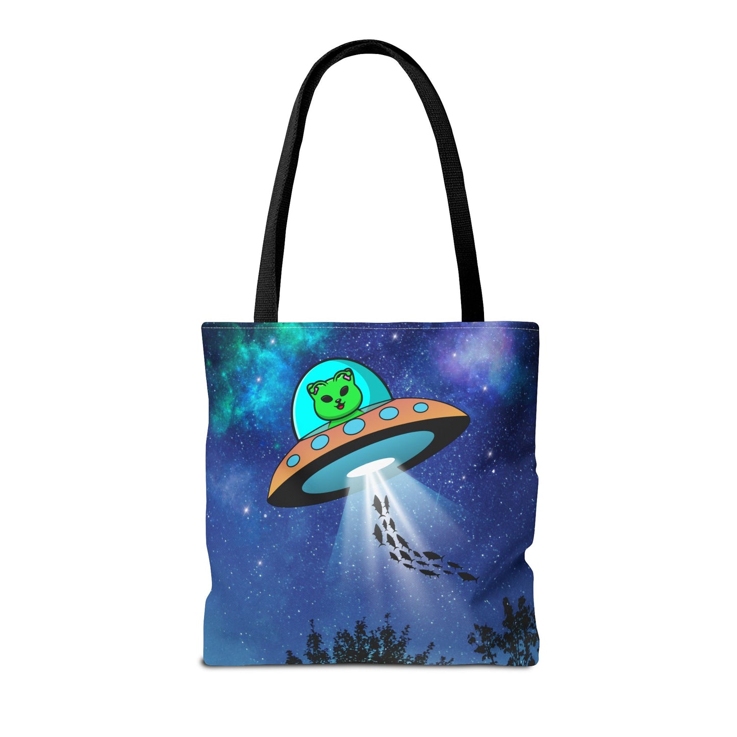 Alien Cat Beaming up Fish Tote Bag