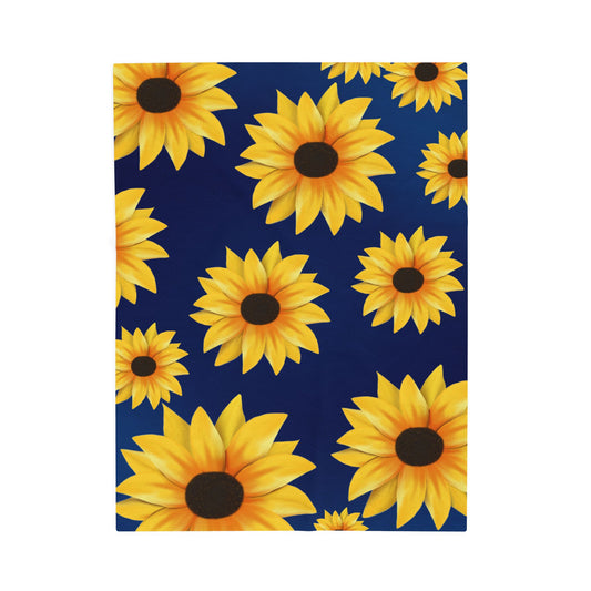 Sunflower Velveteen Plush Blanket – Dark Blue and Yellow Throw Blanket