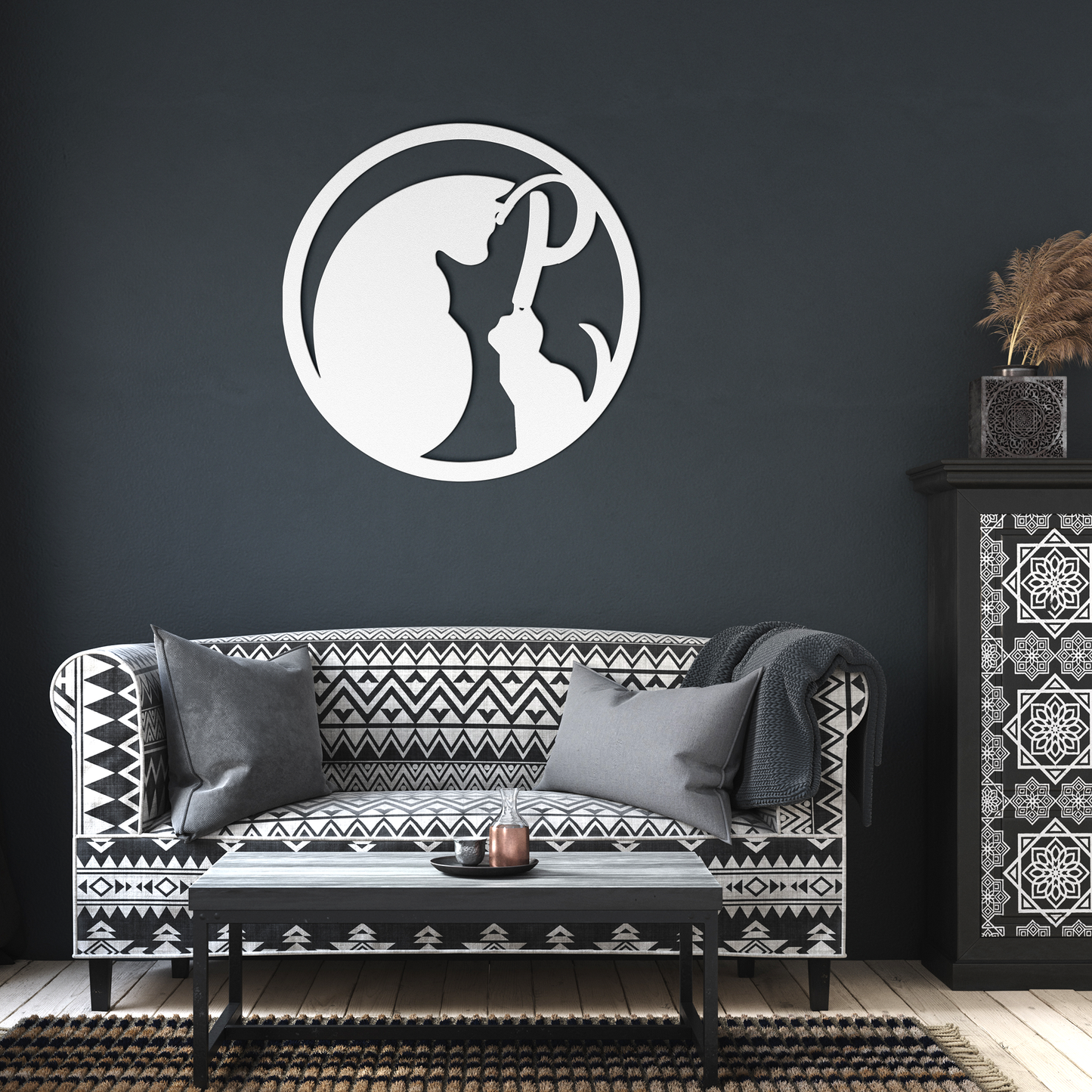 Metal_Cat_Sign_-_Monogram_P_White_Dark_Living_Room_Mockup.png