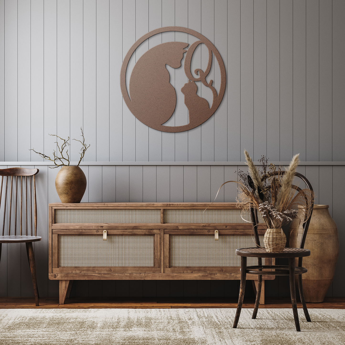 Metal_Cat_Sign_-_Monogram_Q_Copper_Rustic_Hallway_Mockup.png