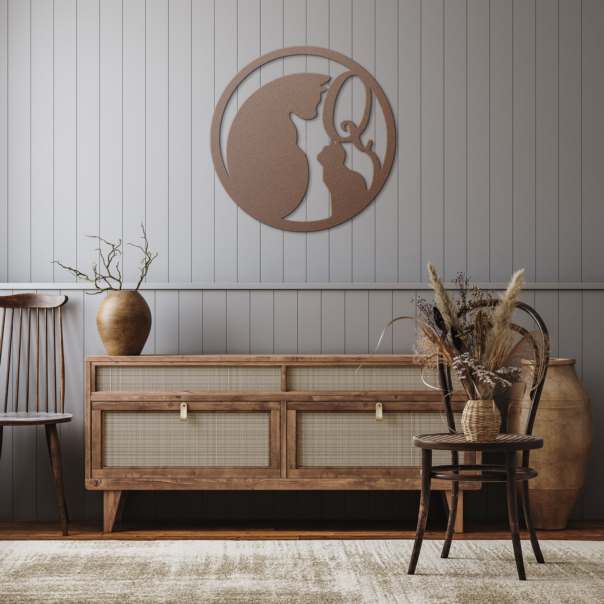 Metal_Cat_Sign_-_Monogram_Q_Copper_Rustic_Hallway_Mockup.png