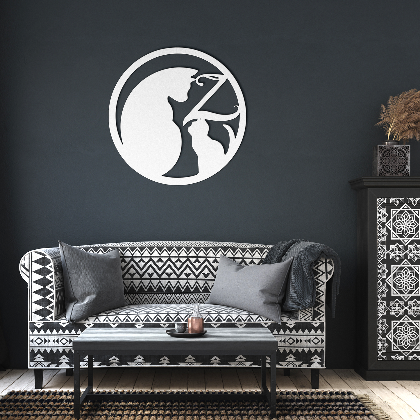 Metal_Cat_Sign_-_Monogram_Z_White_Dark_Living_Room_Mockup.png