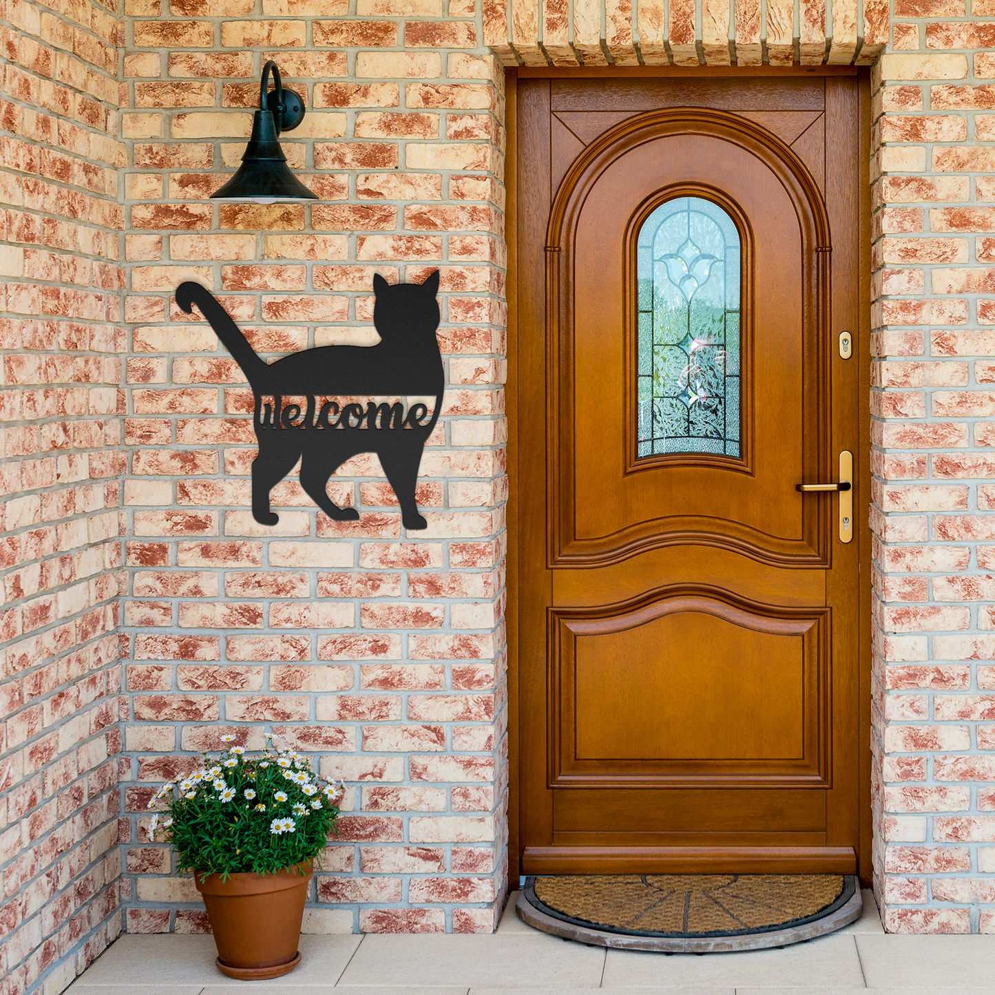 Metal_Cat_Welcome_Sign_Pet_Lover_Home_D_Black_Brick_Entrance_Mockup.png